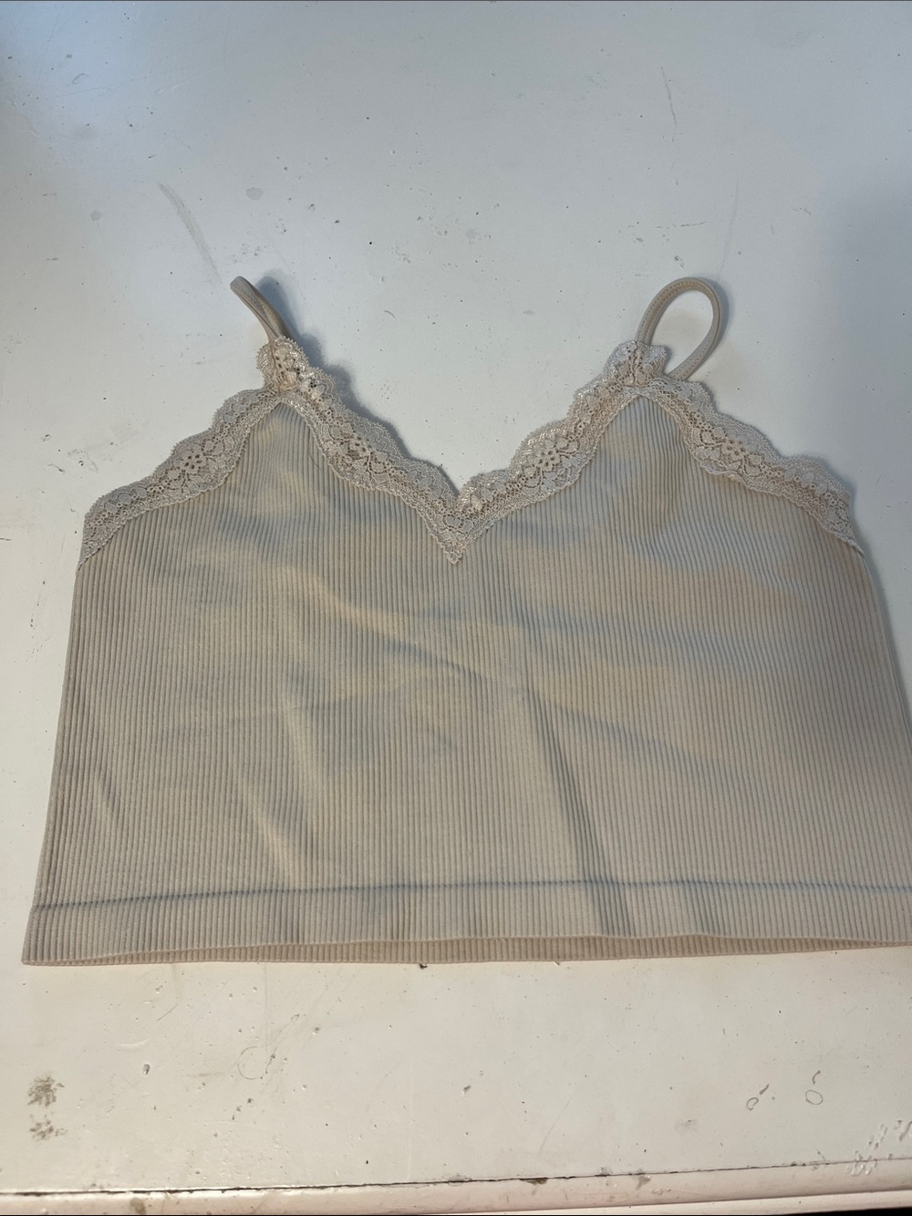 Wild Fable Medium Tan Adjustable Strap Lace Neckline Cropped Camisole